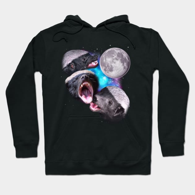 Three Honey Badgers Howl at the Moon Hoodie by darklordpug